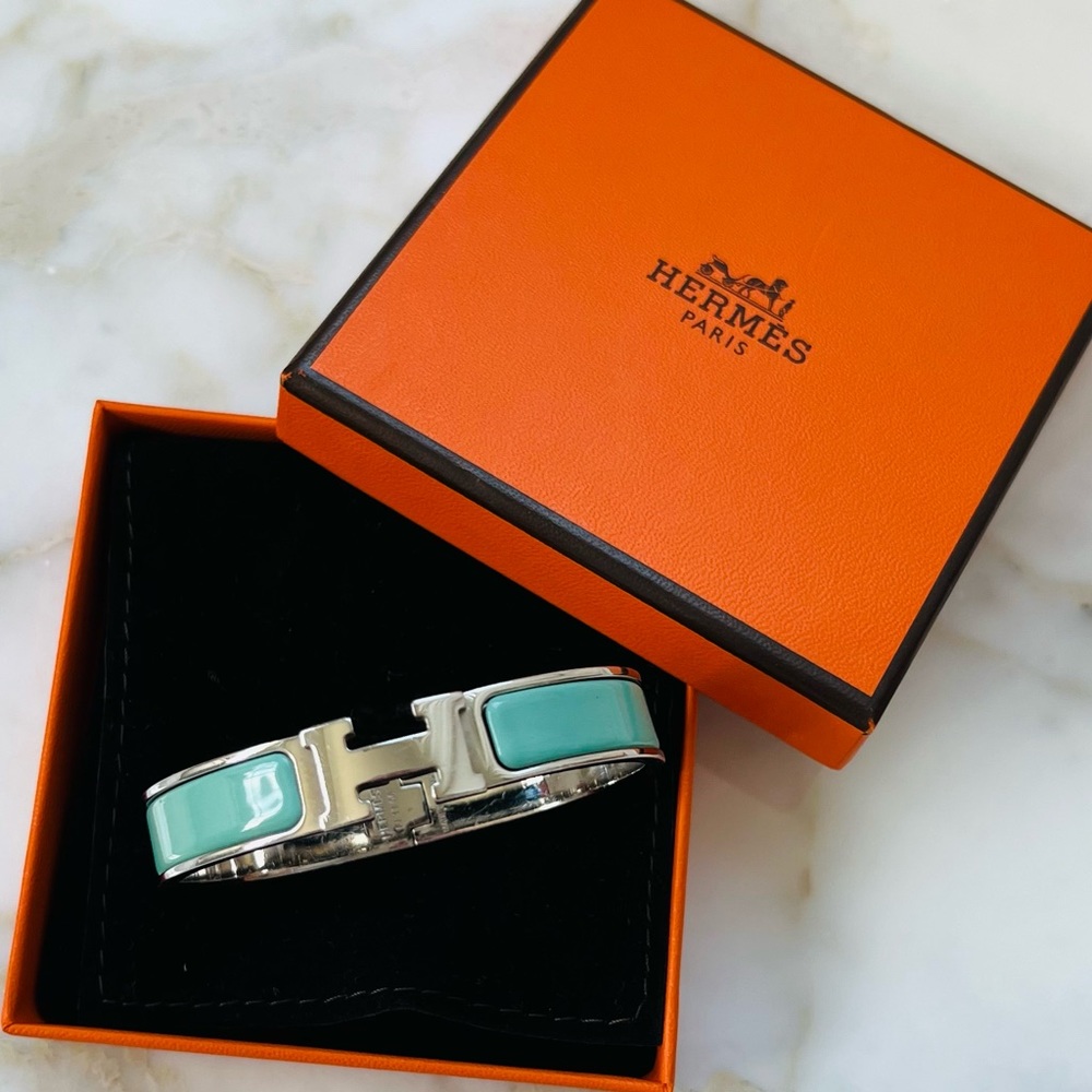 HERMES CLIC H BRACELET GM TEAL BLEU ATOLL IN SILVER